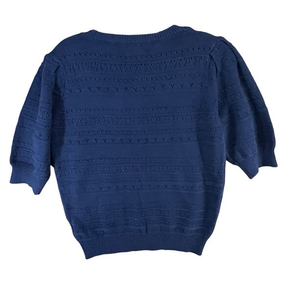 Draper James Annabelle Womens S Navy Blue Puff Sleeve Knitwear Preppy Coastal - Picture 5 of 14